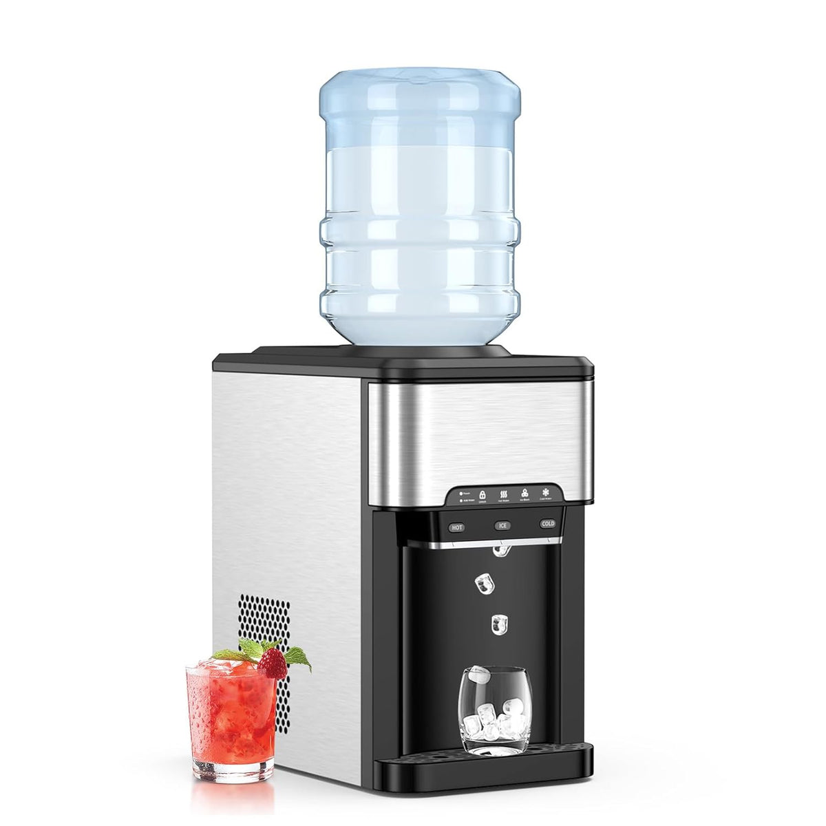SOARS Machine A Glacons 3 en 1, Distributeur Eau Froide et Chaude, Réservoir d'Eau de 3L, Fabrication Glace 19KG/24H, Refroidissement par Compresseur pour Maison, Bureau