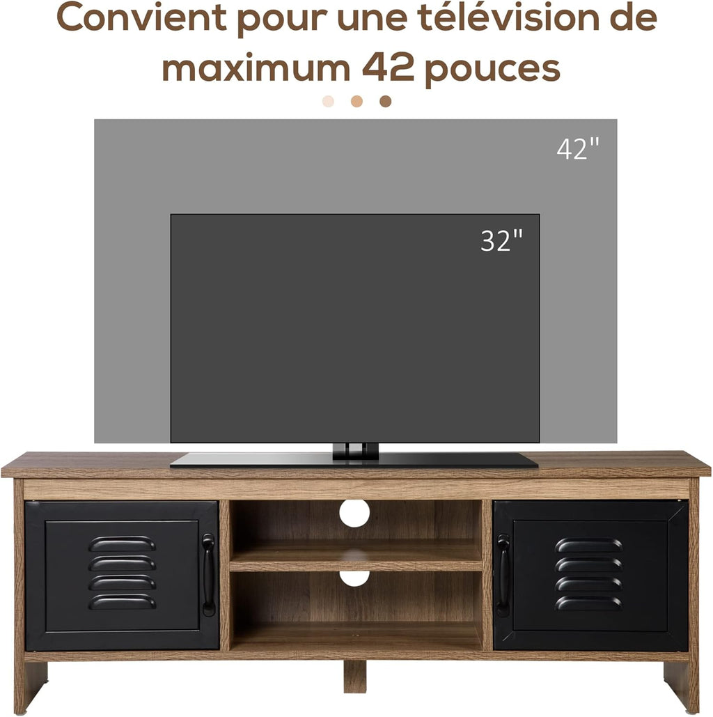 HOMCOM Ensemble Buffet Bibliothèque et Meuble TV Design Industriel 2 Passe-Fils Multi-Rangement Aspect Bois veinage Portes métal Noir