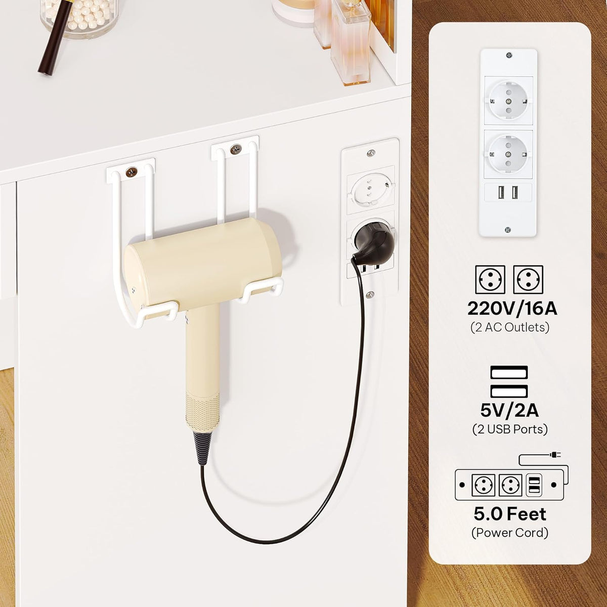 YITAHOME Coiffeuse avec Miroir à LED, 3 tiroirs, 2 étagères, luminosité réglable avec 3 Niveaux d'éclairage, Blanche