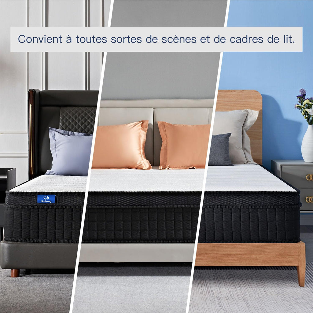 SuiLong Matelas Hybrid 160x200, 25cm Épaisseur, Ressorts Ensachés Mousse à Mémoire de Forme, Confort Mi-Ferme, Multicouches Extra Confort 7 Zones, Oeko-tex