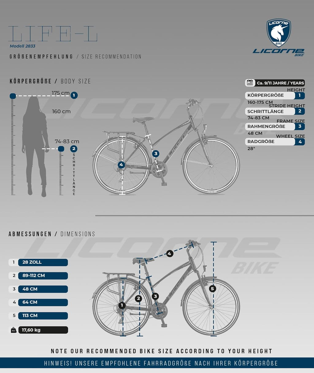 Licorne Bike Vélo de trekking de qualité supérieure de 28 pouces - Pour garçons, filles, femmes et hommes - Dérailleur Shimano 21 vitesses - VTT - Cross - Life-L-V.