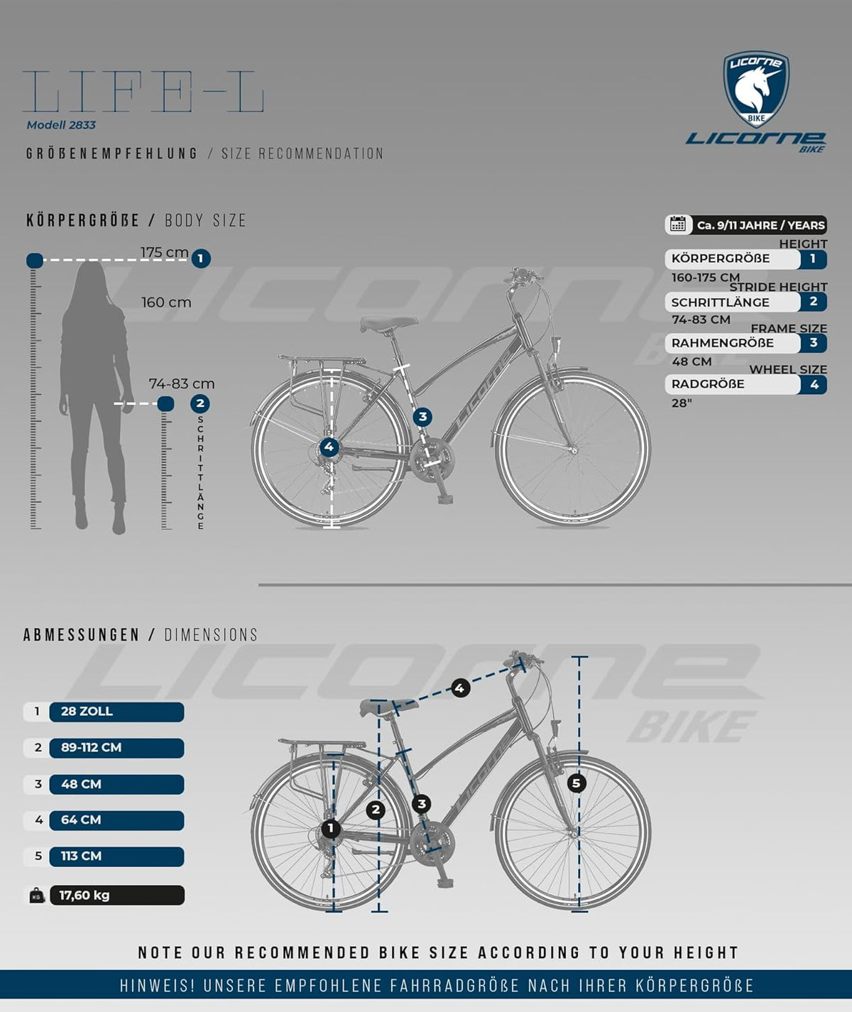 Licorne Bike Vélo de trekking de qualité supérieure de 28 pouces - Pour garçons, filles, femmes et hommes - Dérailleur Shimano 21 vitesses - VTT - Cross - Life-L-V.