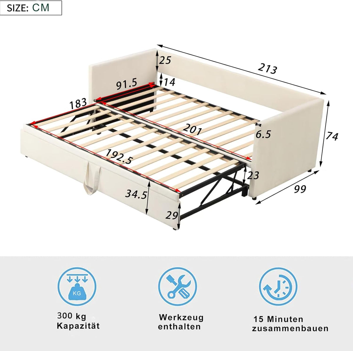 Canapé lit 2 Places 90/180 x 200 cm, Canapé-lit Convertible rembourré avec sommier à Lattes, Canapé Convertible Extensible pour Salon, No Matelas (Beige, Velours)