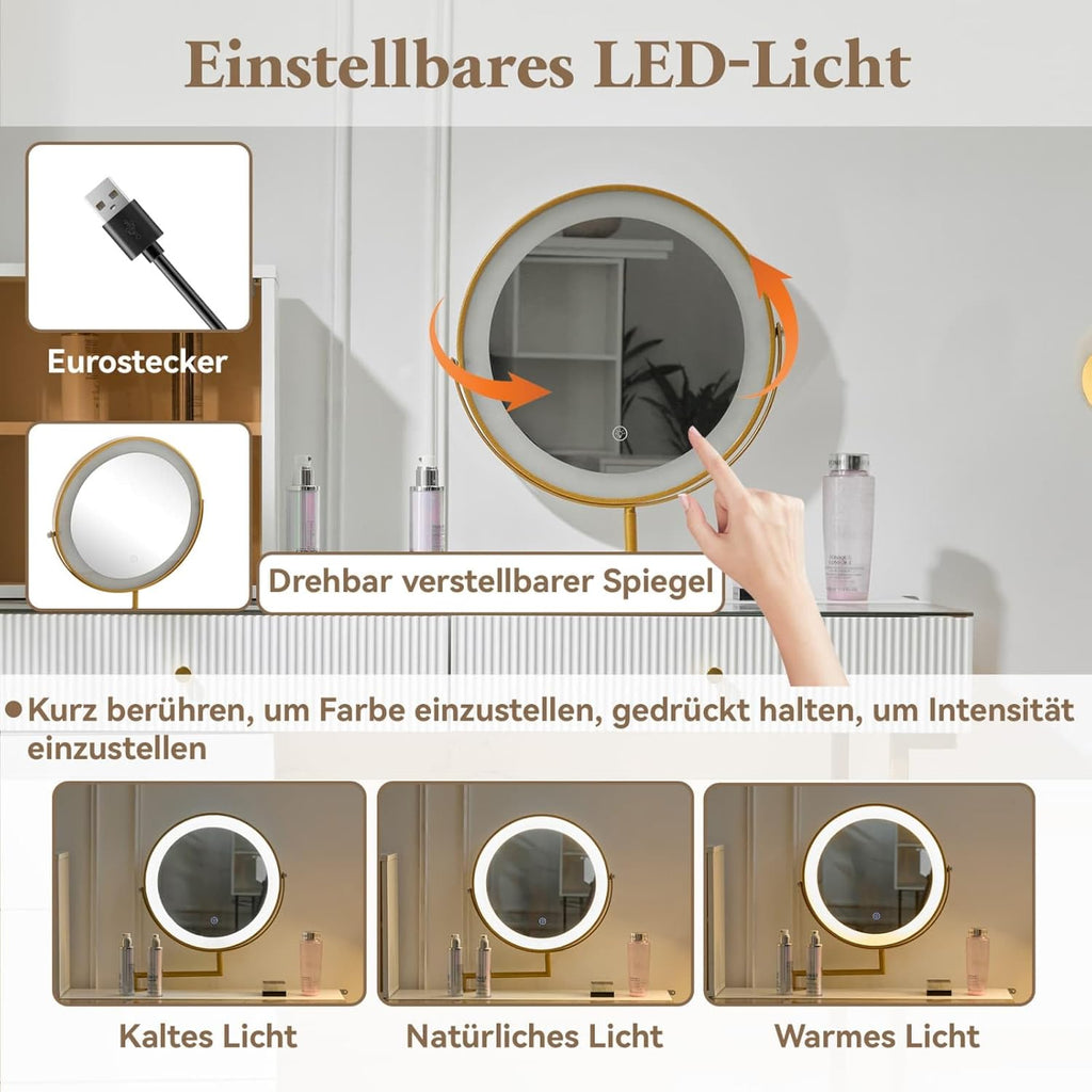PUGSDRLY Coiffeuse 100x40x78cm avec Miroir et Tiroirs,Offrant Un Vaste Espace de Rangement Compartimenté Tabouret Non Inclus
