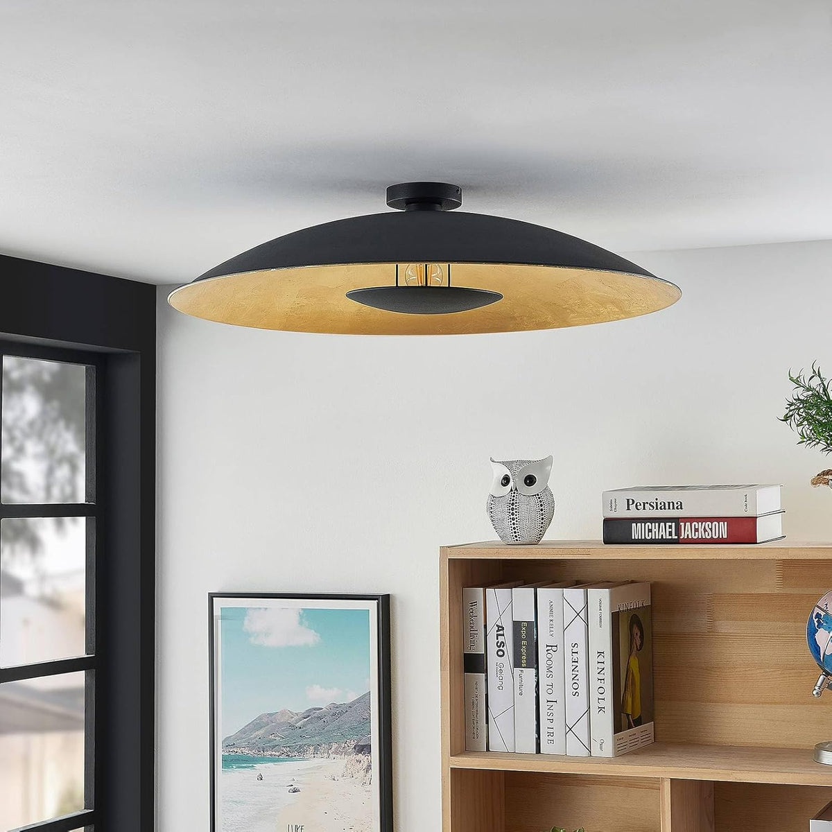 Lindby Plafonnier Narisara à intensité variable Moderne en Noir Métal e. a. pour Salon et Salle manger 1 lampe,à E27 , Luminaire Lampe Plafond Eclerage Eclairage Interieur