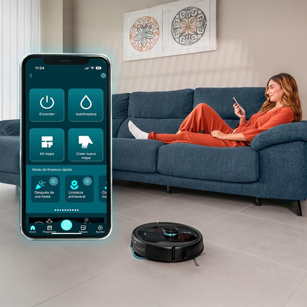 Cecotec Robot Aspirateur et Laveur de Sols avec Base AutoVidange Conga 9590 Spin Revolution Ultra Power Home. Navigation Laser, 10000Pa, App, Autonomie 240min, Brosse Spéciale Animaux, Mopas Rotatives