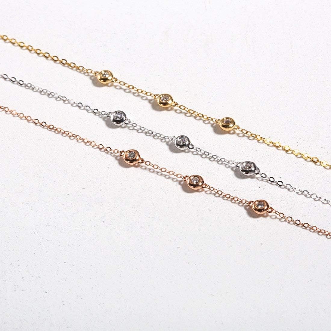 Carleen bracelet en or massif 18 carats 750 avec diamant naturel véritable 0,045 carat Cadeau bijoux pour femmes et filles - bracelet réglable : 17 + 3 cm, 17 cm, Or