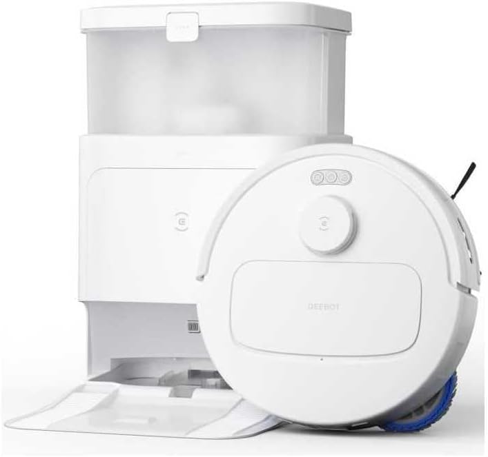 ECOVACS N30 PRO OMNI Aspirateur Robot avec Station OMNI tout-en-un, 10000Pa, Robot Aspirateur Laveur avec Brosse ZeroTangle 2.0, Nettoyage à l'eau chaude 60℃, Nettoyage Humide adaptatif TruEdge, Blanc