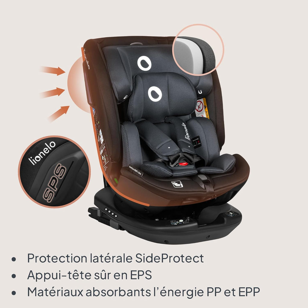LIONELO Bastiaan RWF i-Size Siège Auto Pivotant 360° 0-36kg, Montage Face et Dos à la Route, ISOFIX, TopTether, Réglage de l'Appui-tête, de la Ceinture de Sécurité et du Dossier