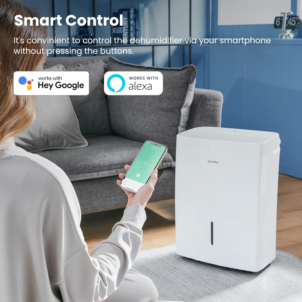 Déshumidificateur Connecté 16L-jour, 4 Modes, Deshumidificateur d air electrique, Mode intelligent, Réservoir 3L, Pour pièce de 58-73㎡, MDDF-16DEN7 WF, Chambre, Garage, Fonctionne avec Alexa