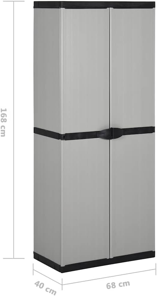 Makastle Armoire de Rangement D'extérieur avec 2 Portes et 3 Étagères, Casiers Multifonctionnels pour Jardin, Balcon, Terrasse, 68x40x168cm Gris PP