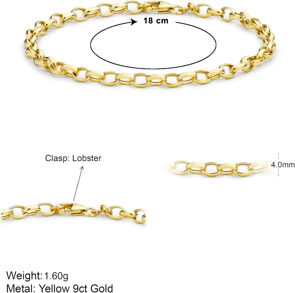 Carissima Gold - Maille Jaseron Bracelet Femme - 9 cts Or 375/1000
