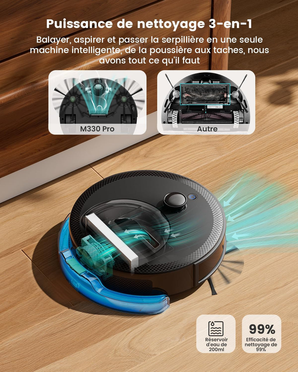 Lefant M330 Pro Robot Aspirateur Laveur 3 en 1, Aspirateur Robot 5000Pa d'Aspiration, Navigation dToF, Cartographie, Zones Virtuelles, Évitement d'obstacles PSD, 150min, Connecté par Alexa/APP/WiFi