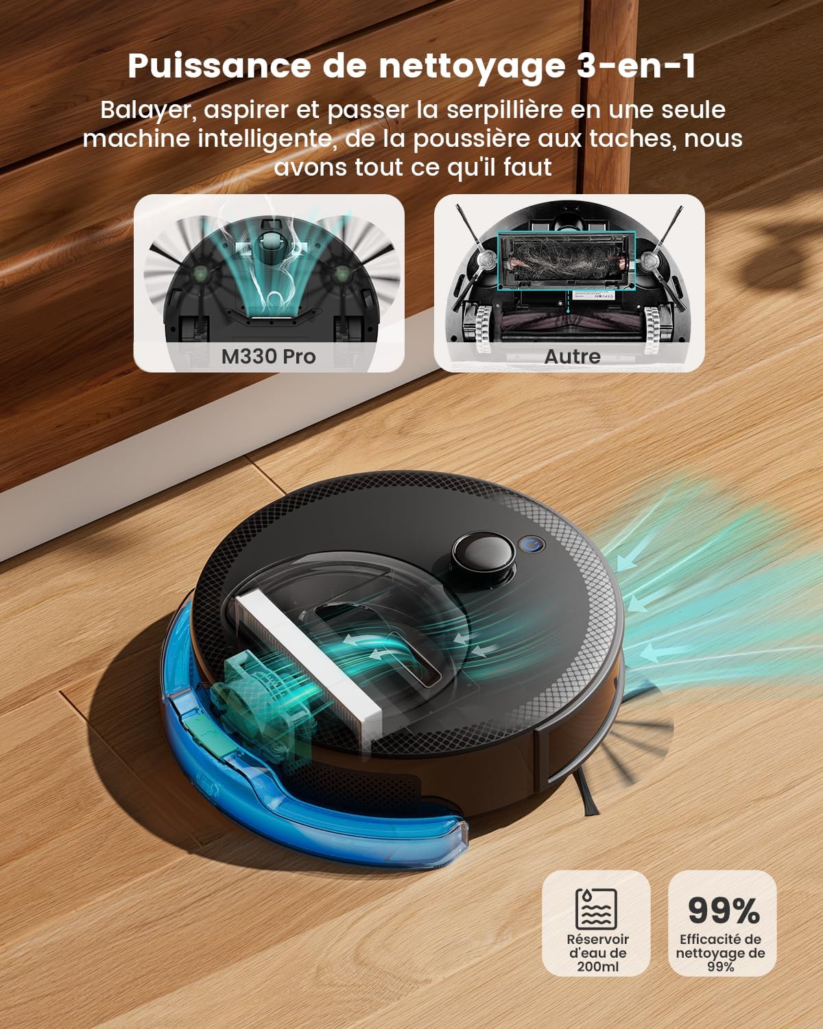 Lefant M330 Pro Robot Aspirateur Laveur 3 en 1, Aspirateur Robot 5000Pa d'Aspiration, Navigation dToF, Cartographie, Zones Virtuelles, Évitement d'obstacles PSD, 150min, Connecté par Alexa/APP/WiFi