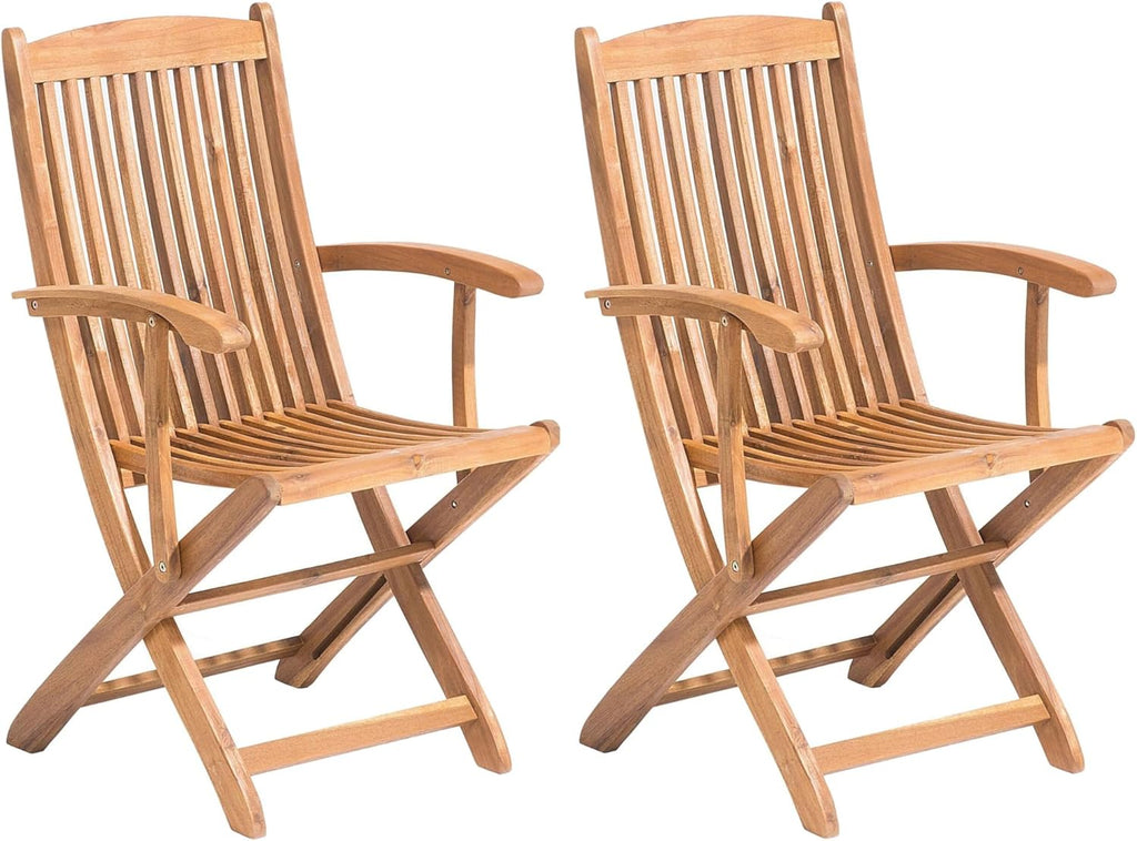 Lot de 2 Chaises de Jardin - Pliantes, en Bois d'Acacia Naturel