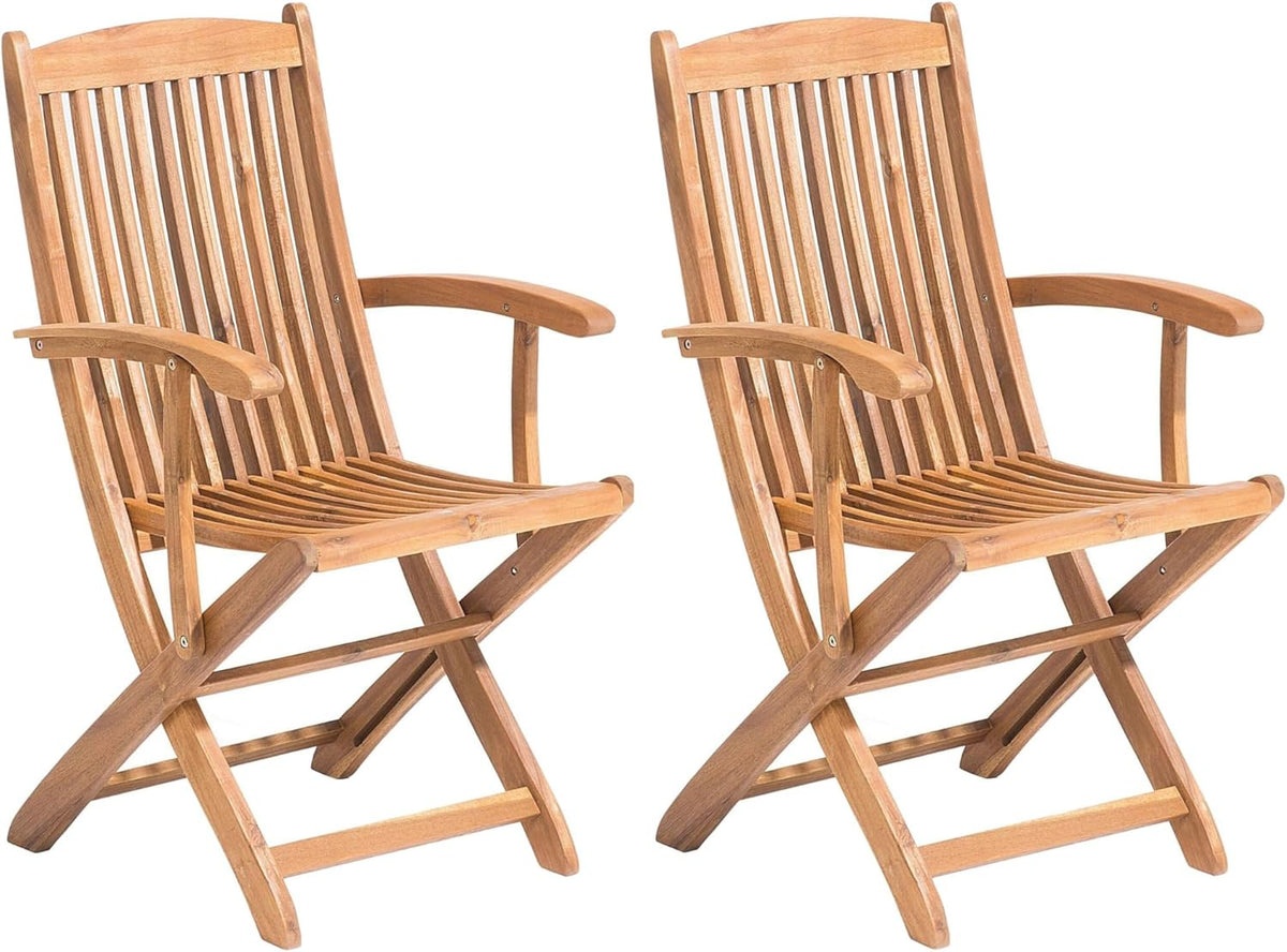 Lot de 2 Chaises de Jardin - Pliantes, en Bois d'Acacia Naturel