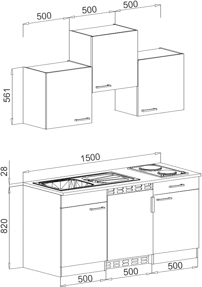 respekta Luis kitchenette, Bois d'ingénierie, Blanc, 150 cm