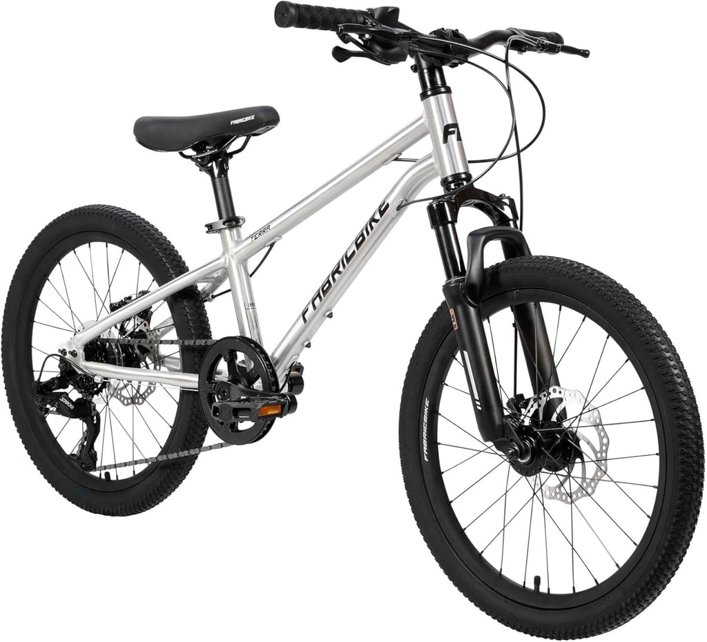 FabricBike Terra - VTT en Aluminium 20 Pouces pour Les Enfants de 6, 7 et 8 Ans, Frein à Disque, 7 Vitesses, Suspension Avant