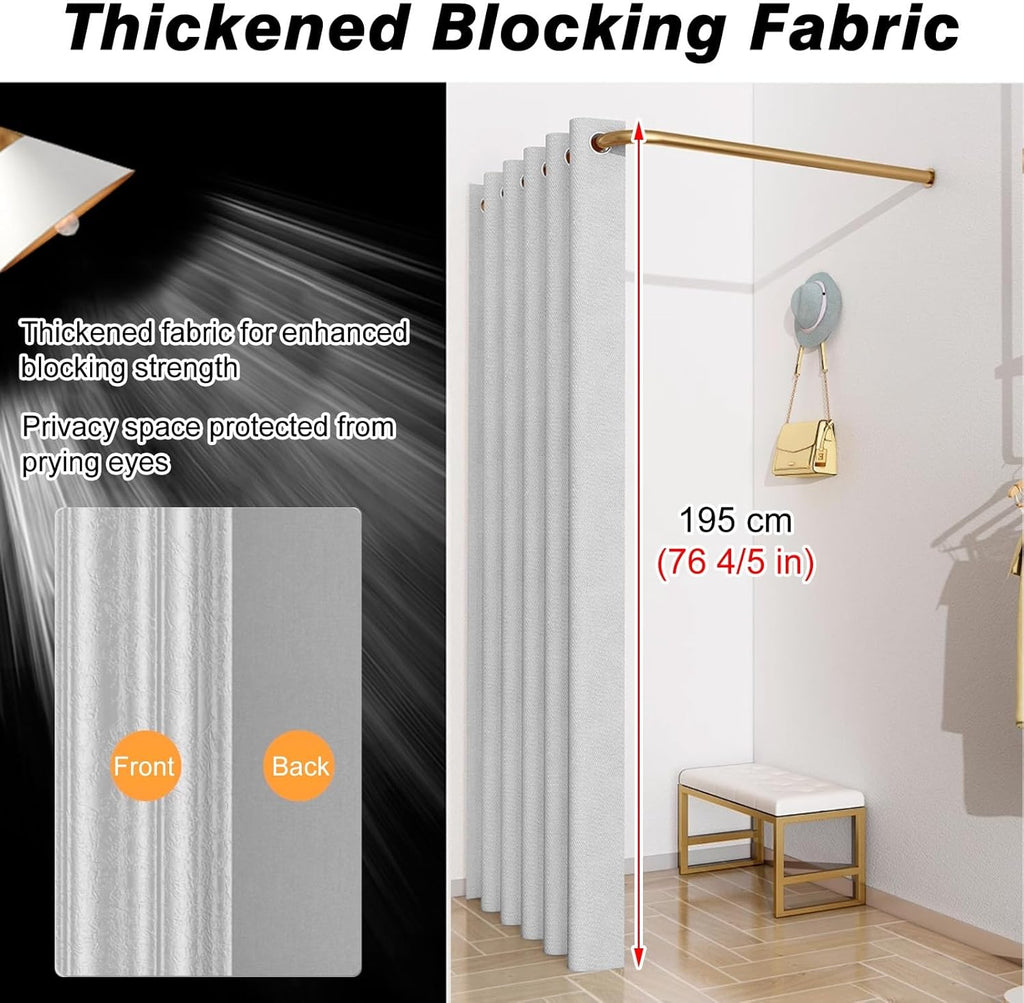 RENLXFI Cabine Essayage Cabine Vestiaire Forme De L avec Rideau De 195cm De Long, Tringle Noire Suspendue Au Mur pour La Protection De L'intimité, Vestiaire De Boutique De Vêtements Gray,120 cm