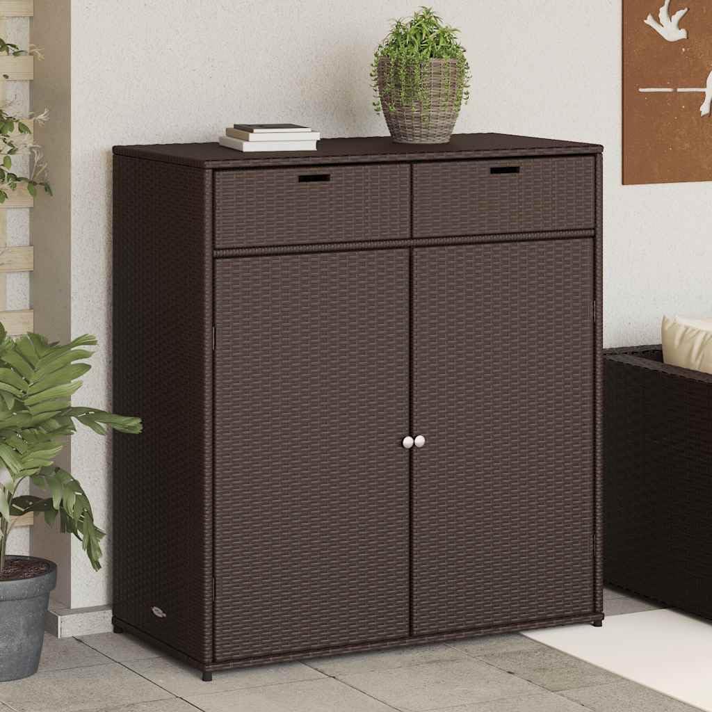 vidaXL Armoire de Rangement de Jardin, Organisateur de Terrasse avec Porte, Meuble d'Extérieur Patio Arrière-Cour, Marron Résine Tressée