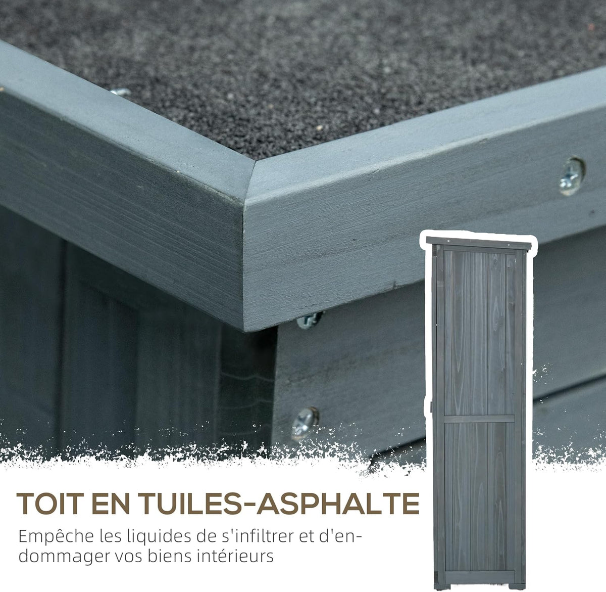 Outsunny Abri de Jardin abri à Outils sur Pied en Bois 2 étagères Portes à Volets Toit en Bitume incliné 87 x 47 x 160 cm Gris