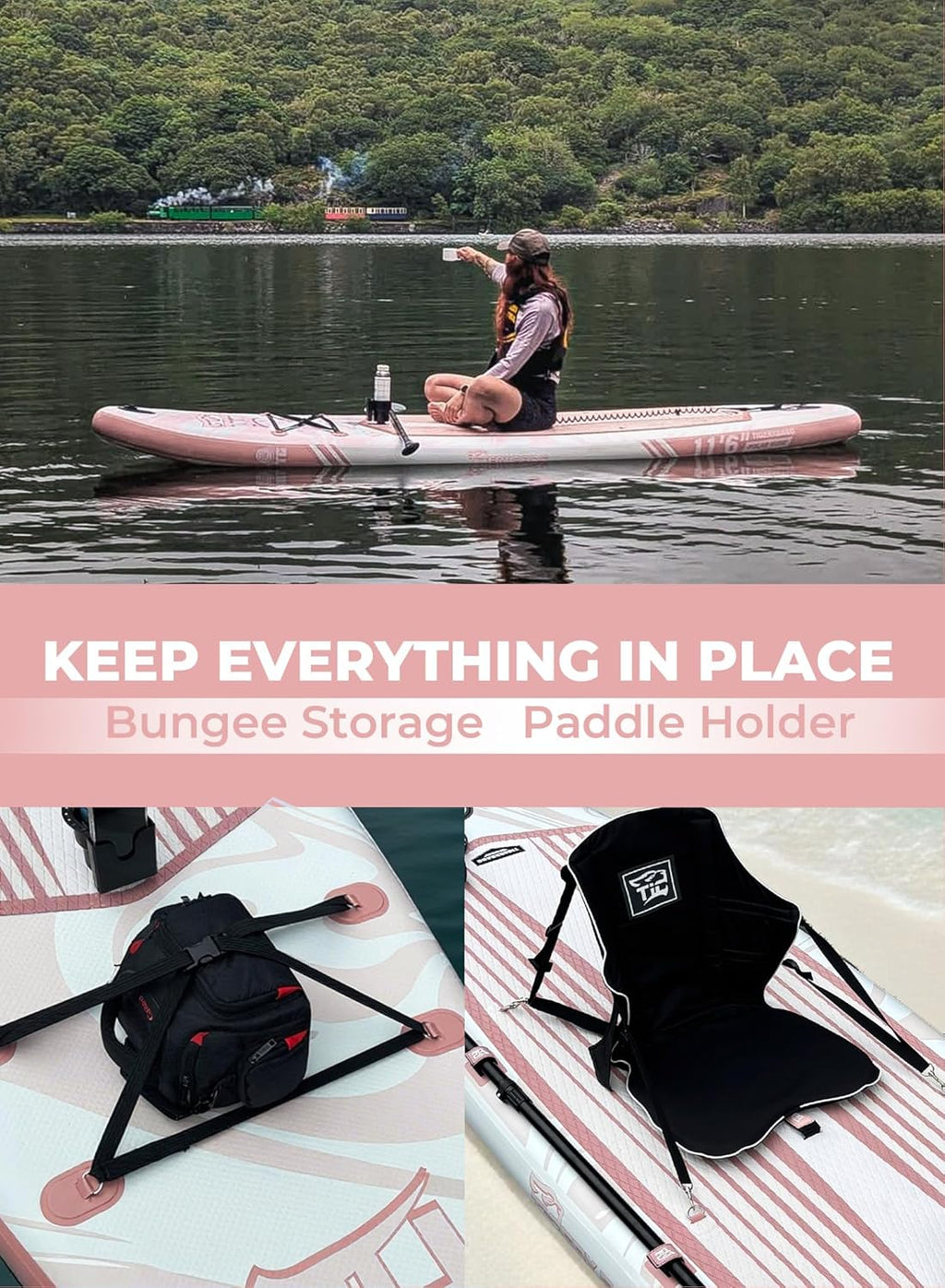 TIGERXBANG Planche à Pagaie Gonflable de 353x89x15cm avec Accessoires Complets, Grandes Planches à Pagaie de Qualité Supérieure pour Adultes/Jeunes, Collection Polar Rose