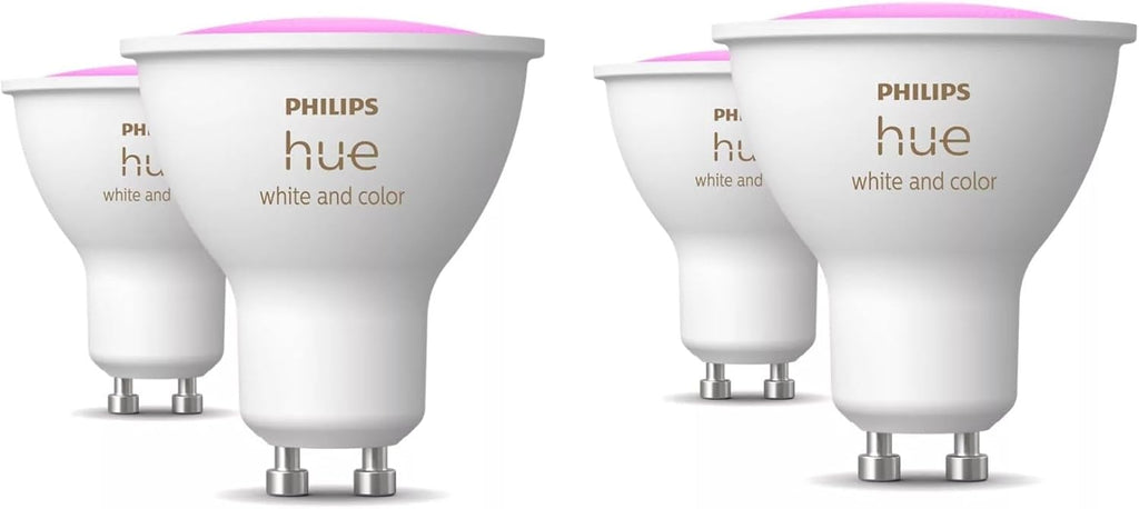 Hue White and color Ambiance, lot de 4 ampoules connectées GU10, compatible Bluetooth, fonctionne avec Alexa, Google Assistant et Homekit