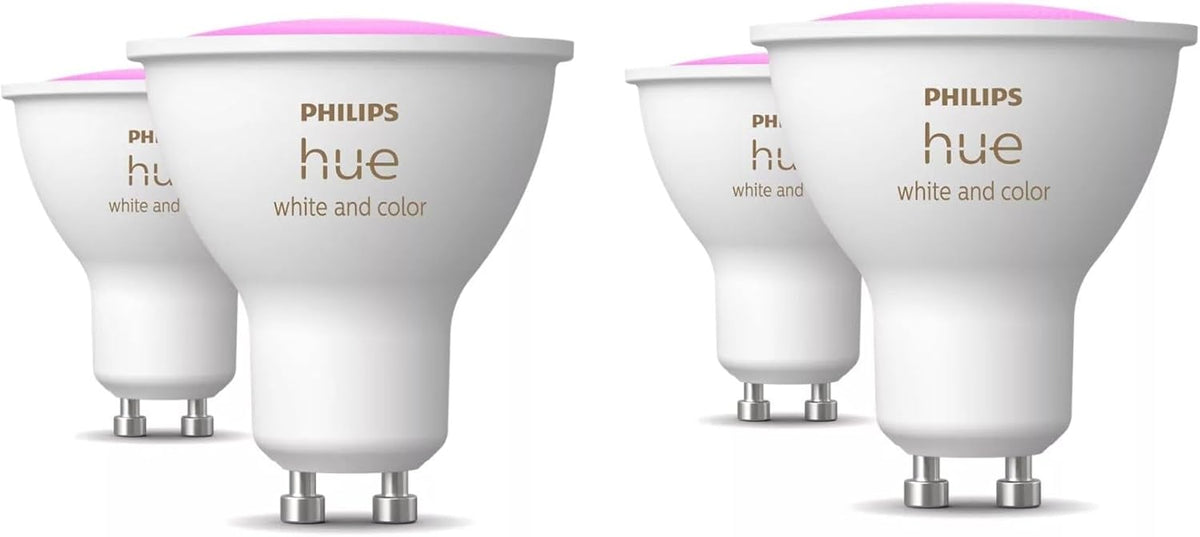 Hue White and color Ambiance, lot de 4 ampoules connectées GU10, compatible Bluetooth, fonctionne avec Alexa, Google Assistant et Homekit