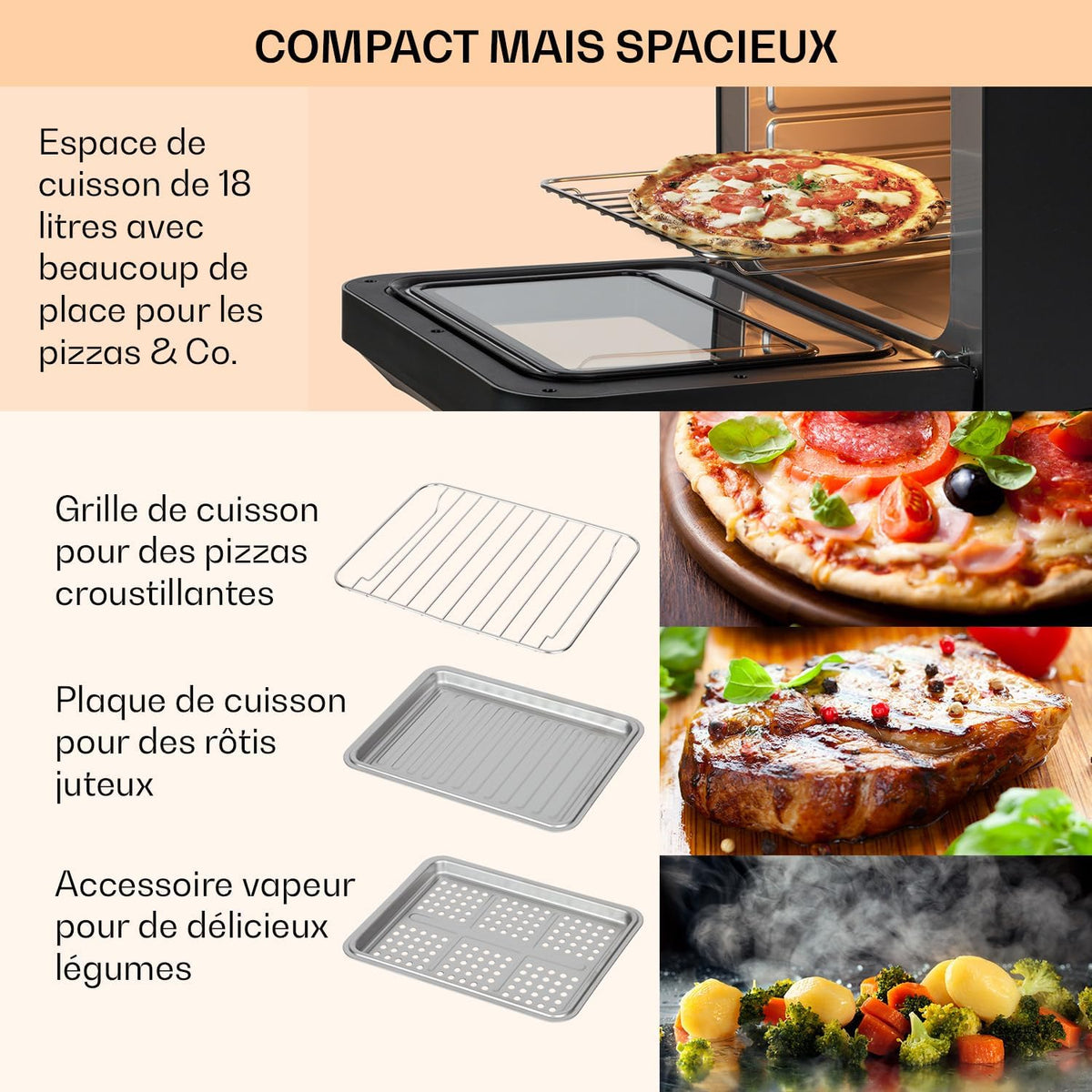 Klarstein Friteuse Sans Huile avec Fonction Maintien au Chaud, Friteuse Air Chaud Air Fryer XL 2450W, Mini Friteuse Electrique Sans Huile, Airfryer 18L à Chauffage Rapide, Minuterie, 10 Programmes