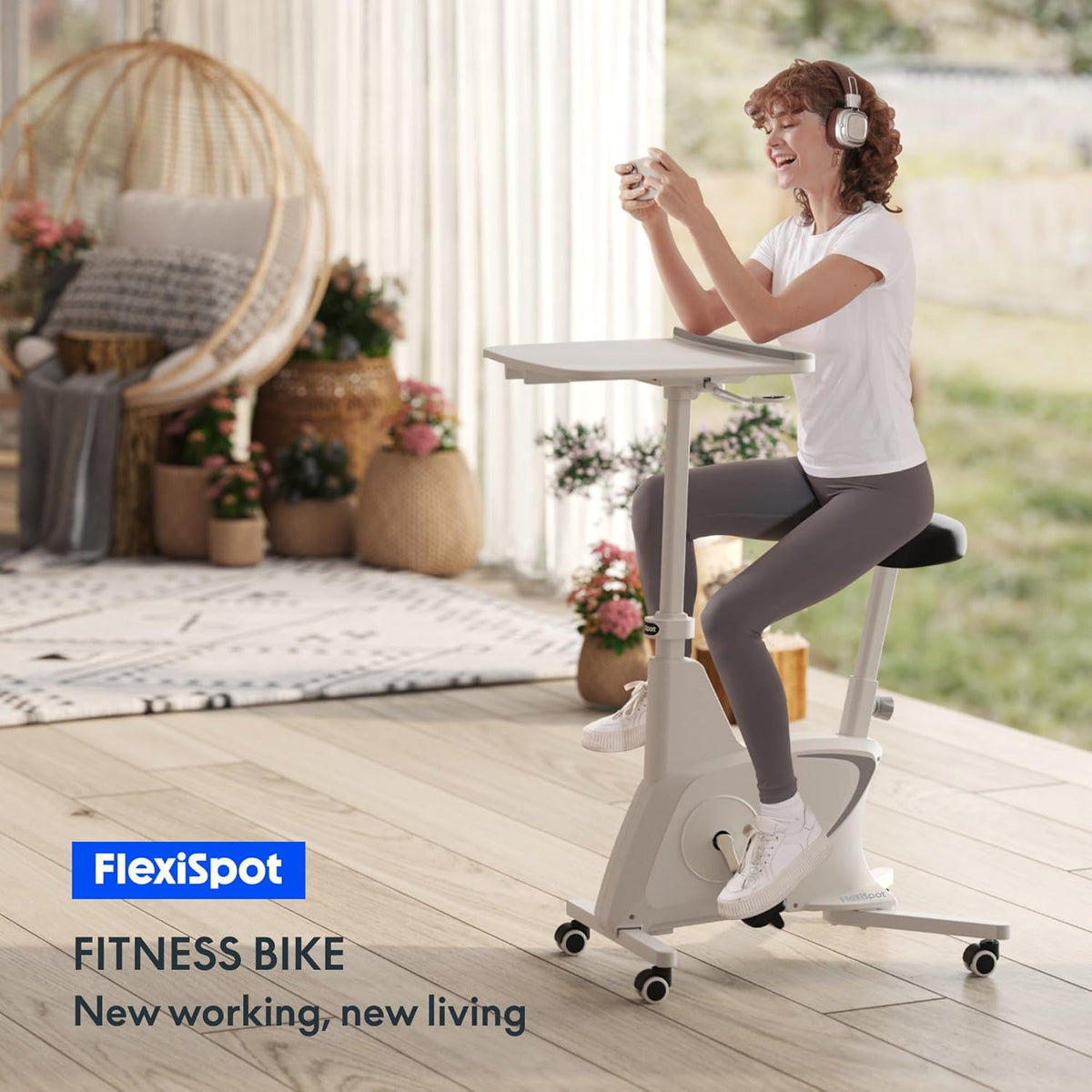 FlexiSpot Vélo d'appartement avec tablette, Vélo de fitness portable avec cadre stable et fonctionnement silencieux, idéal pour la maison et l'extérieur
