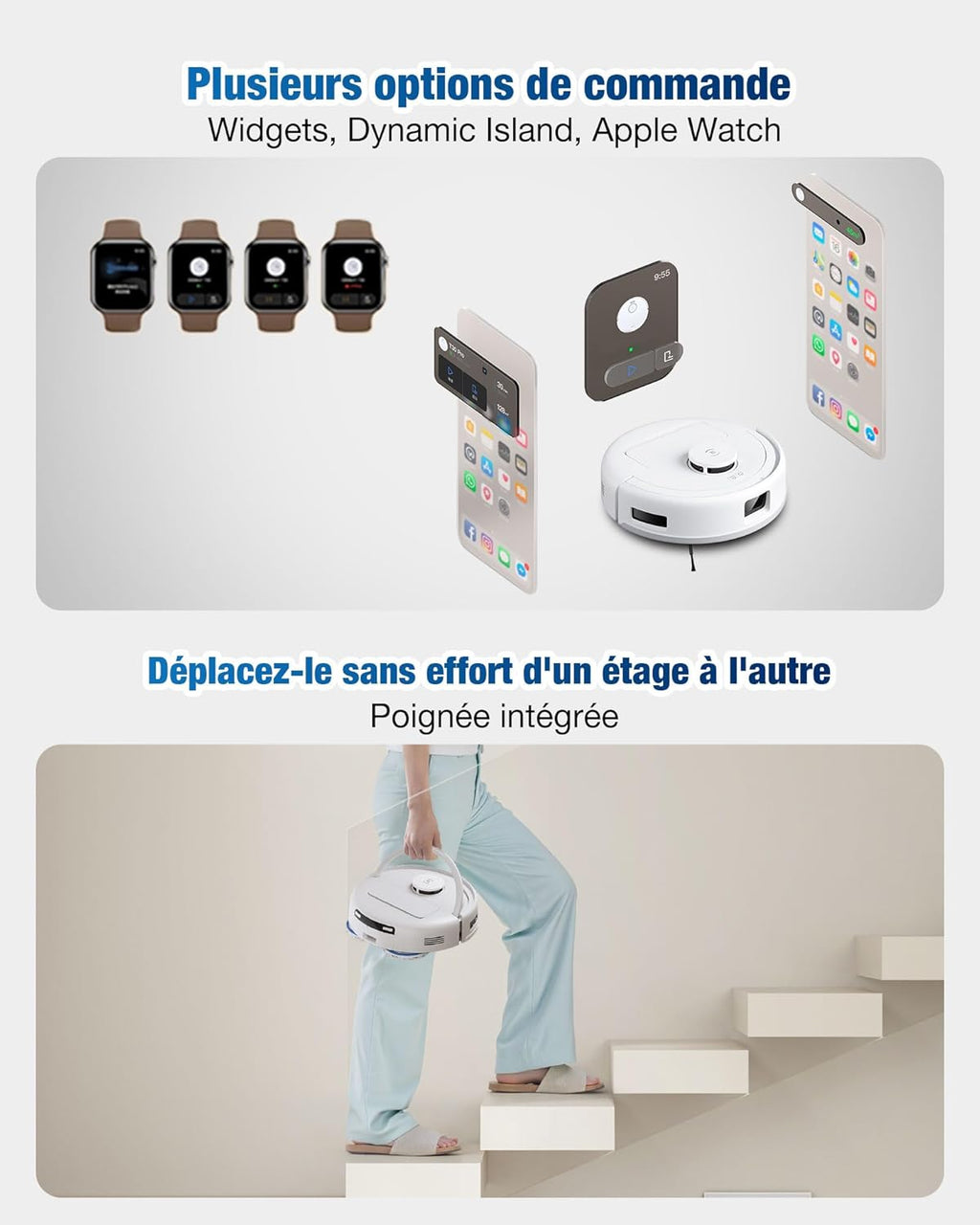 ECOVACS DEEBOT Mini Aspirateur Robot, Aspiration 9 000 Pa, ZeroTangle 2.0, TrueMapping 2.0, séchage à 45 ℃, vidage Auto, Lavage Intelligent en Profondeur, Nettoyage Auto en Un clic, Bleu