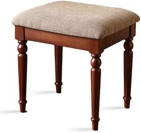Élégant tabouret de coiffeuse rétro avec siège rembourré confortable et pieds en bois massif, chaise de maquillage pour femme, capacité de 109 kg (noyer sans dossier)