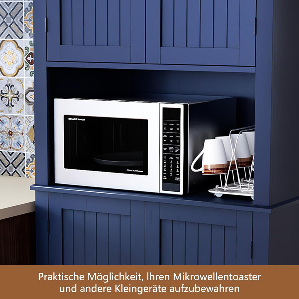 HOLTICO Armoire de cuisine avec plan de travail, armoire haute, buffet, garde-manger, garde-manger avec portes et étagères, pour salle à manger, buanderie, salon, bleu