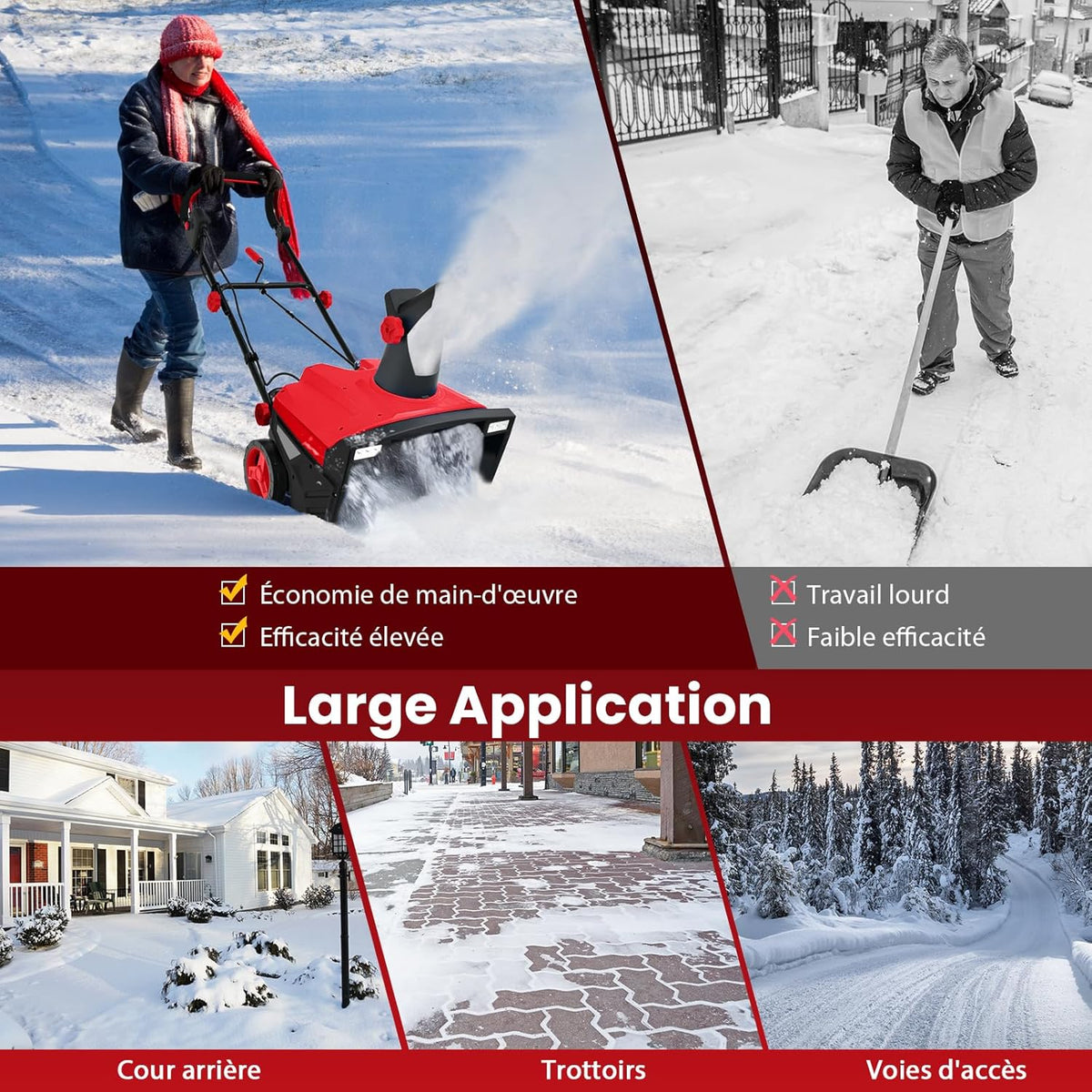 GYMAX Déneigeuse Électrique avec Lumières, Lame 50x25cm, Vitesse 3000rpm, Distance de Jet de Neige 9 m, Goulotte d'Éjection Réglable, Fraise à Neige à Brancher