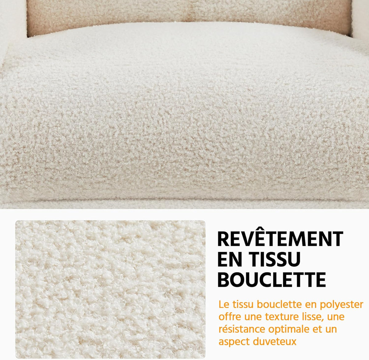 Yaheetech Fauteuil de Relaxation Chaise de Détente Siège de Canapé Fauteuil en Tissu Bouclette Doux avec Repose Pied/Chambre à Coucher/Home Cinéma/Salon Ivoire