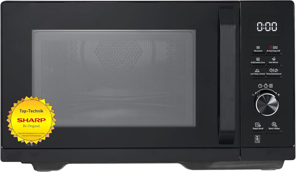 Sharp RCA271TB Micro-ondes Airfry 5 en 1 900 W, gril 1000 W, air chaud et fonction AirFry, convection 2100 W, 27 l, 28 autom.pr., poids et décongélation programmée, noir