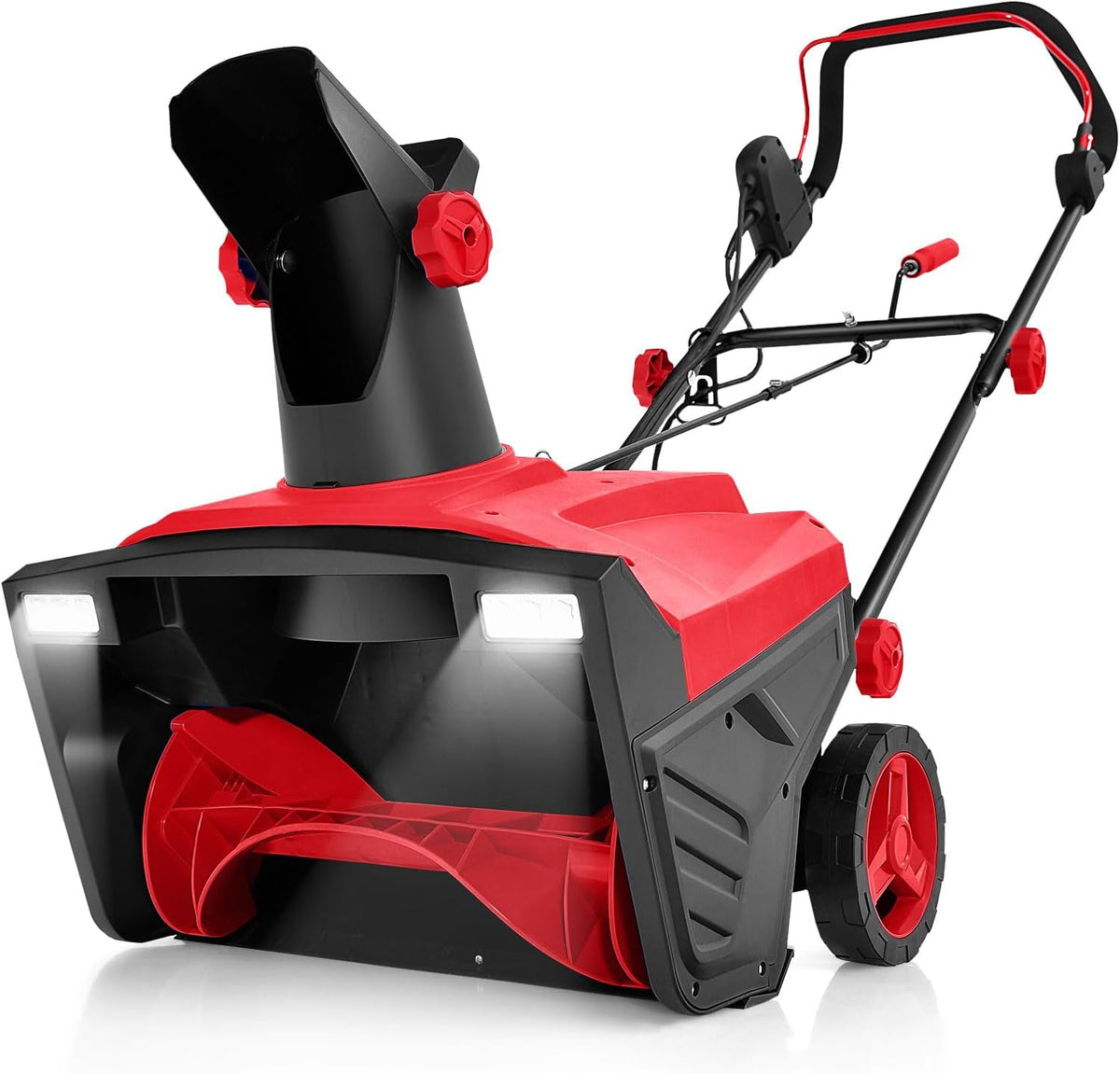 GYMAX Déneigeuse Électrique avec Lumières, Lame 50x25cm, Vitesse 3000rpm, Distance de Jet de Neige 9 m, Goulotte d'Éjection Réglable, Fraise à Neige à Brancher