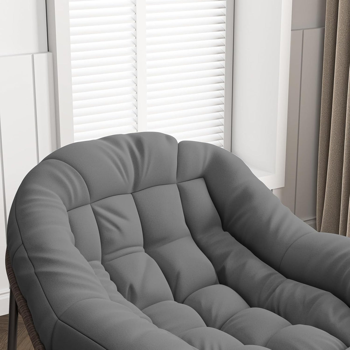 belupai Fauteuil à bascule en forme d'œuf en osier, jardin à bascule en rotin avec rembourré, chaise d'allaitement, cadre en métal, pour extérieur et intérieur, jusqu'à 113 kg pessimiste