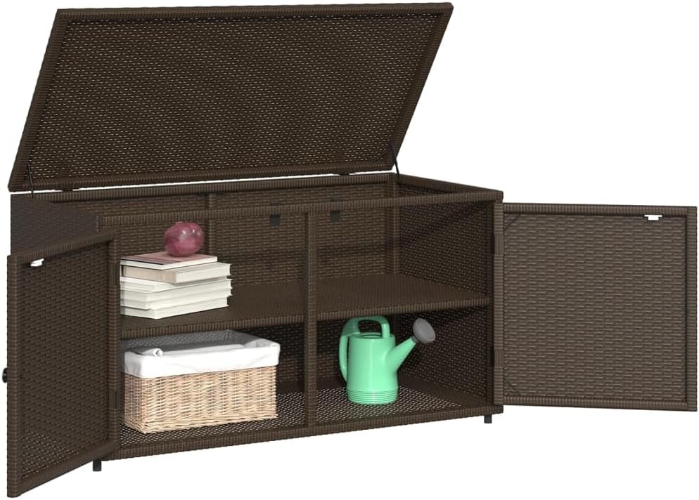 ZEYUAN Armoire de rangement de jardin en rotin PE marron 110 x 55 x 60,5 cm, armoire extérieure de jardin, meubles de jardin extérieur - 365568