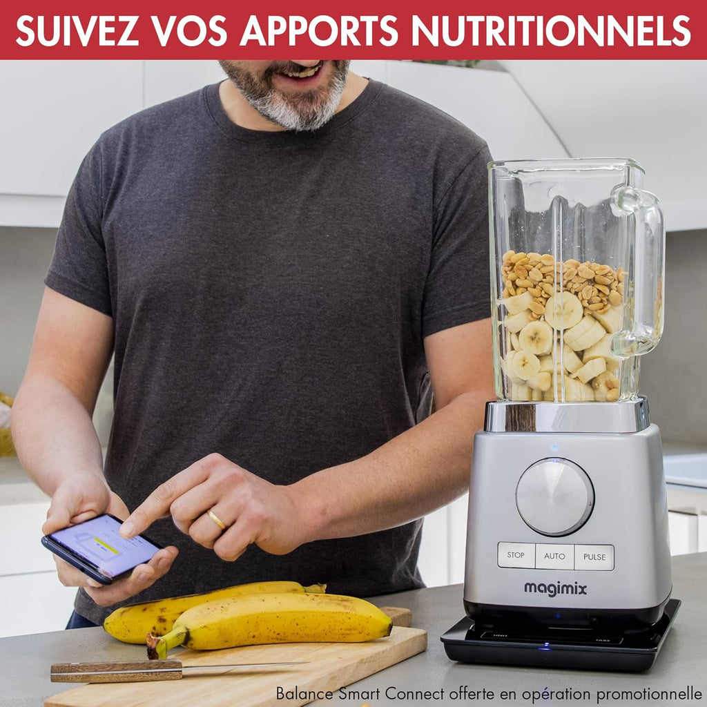 Magimix Blender Power Mixeur Professionnel 5XL Connect - Hachoir, Blender pour Smoothie, Mixeur Soupe, Hachoir Multifonction - Bol en verre - Chrome