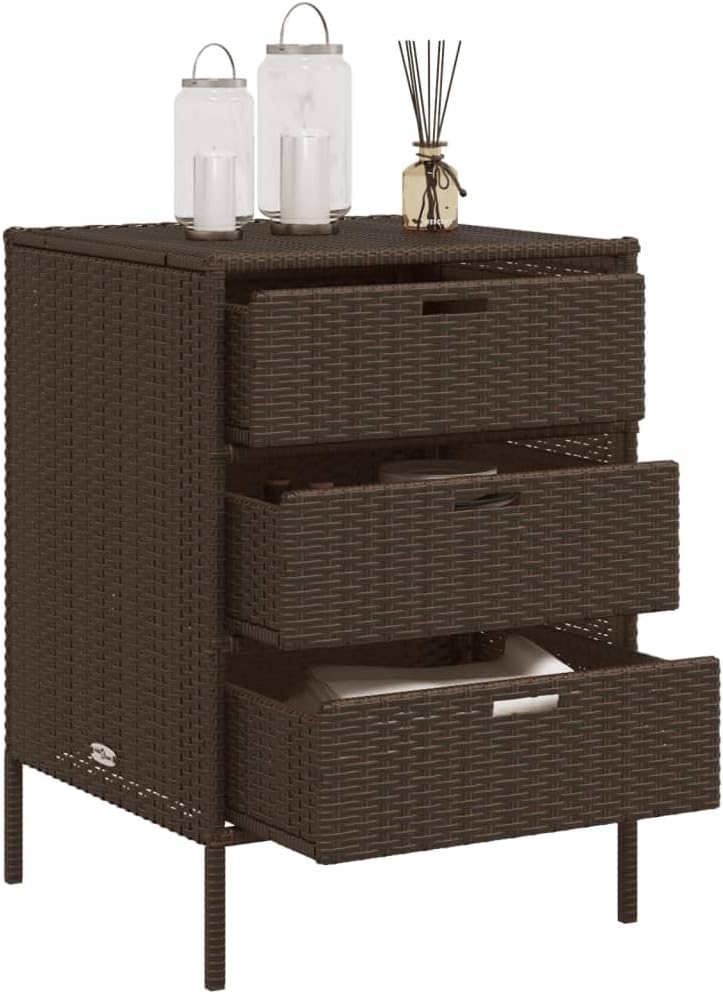 Homgoday Armoire de rangement de jardin marron 55 x 59 x 80 cm en polyrotin Boîtes de rangement d'extérieur