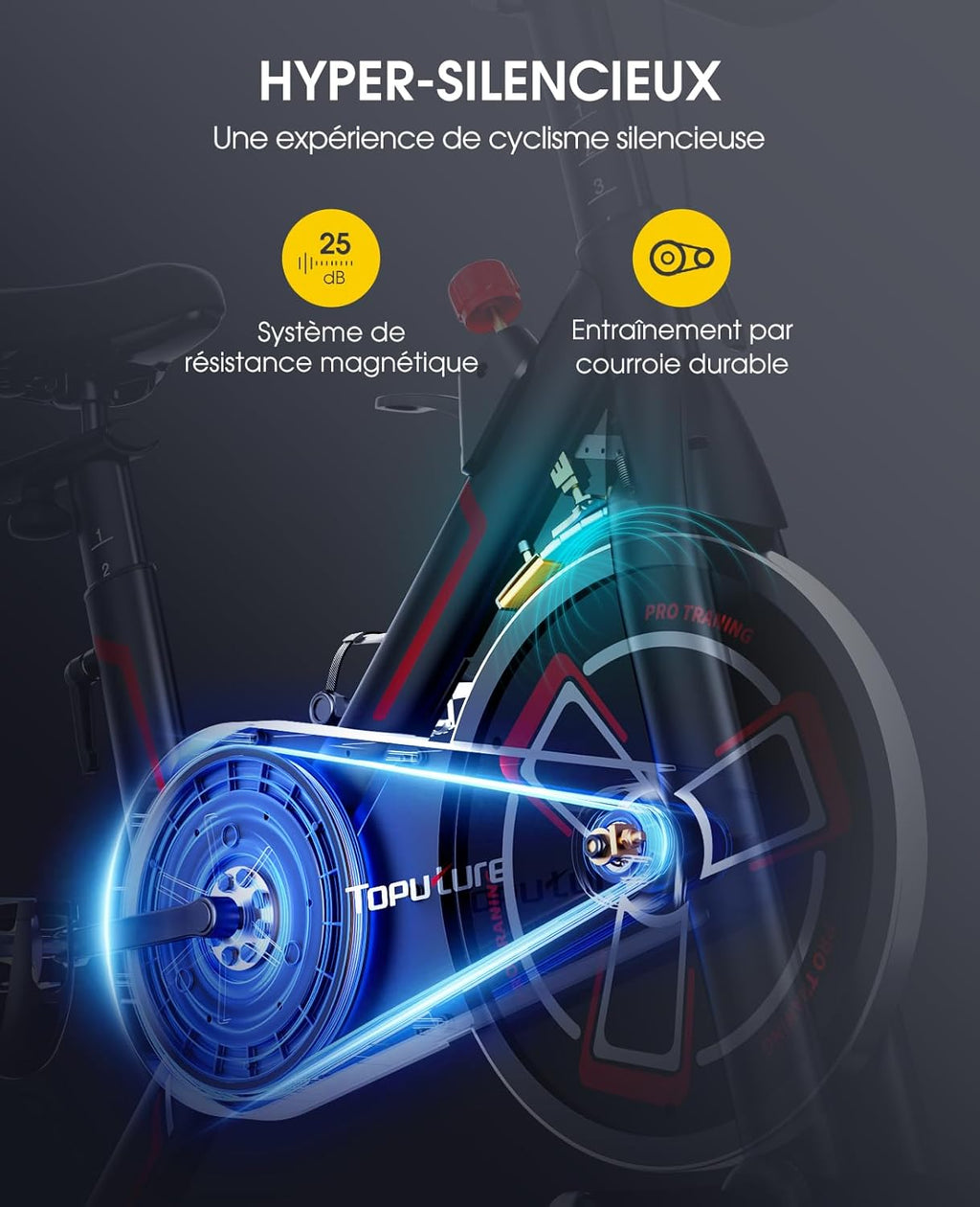 TOPUTURE Vélo D'appartement Connecté APP,Velo D appartement Résistance Magnétique 100 Niveau,Silencieux,LCD Ergomètre,Vélo Exercice Cardio Machine,Personnaliser Votre Sport Maison,Capacité 150KG