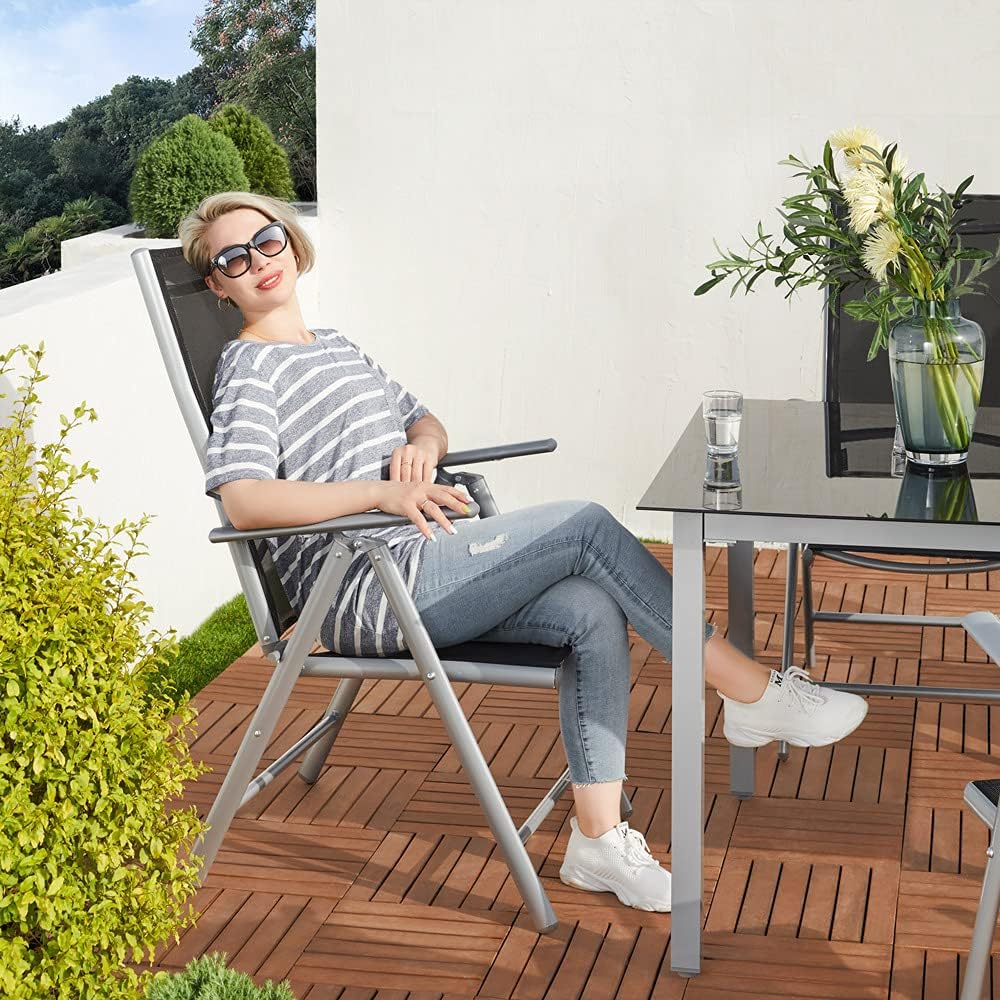 Casaria® 6X Chaises de Jardin Pliantes Aluminium 120kg Dossier Haut réglable 8 Positions Chaise Camping Balcon terrasse résistant intempéries Argent