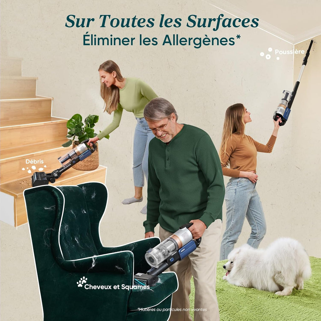 LEVOIT Aspirateur Balai sans Fil, Anti-emmêlement, Filtration HEPA à 99,99 pour cent 240 W Puissante, jusqu'à 60 Min, Affichage LED, avec Mini Brosse Turbo pour Sols, Poils d'animaux Balai Électrique