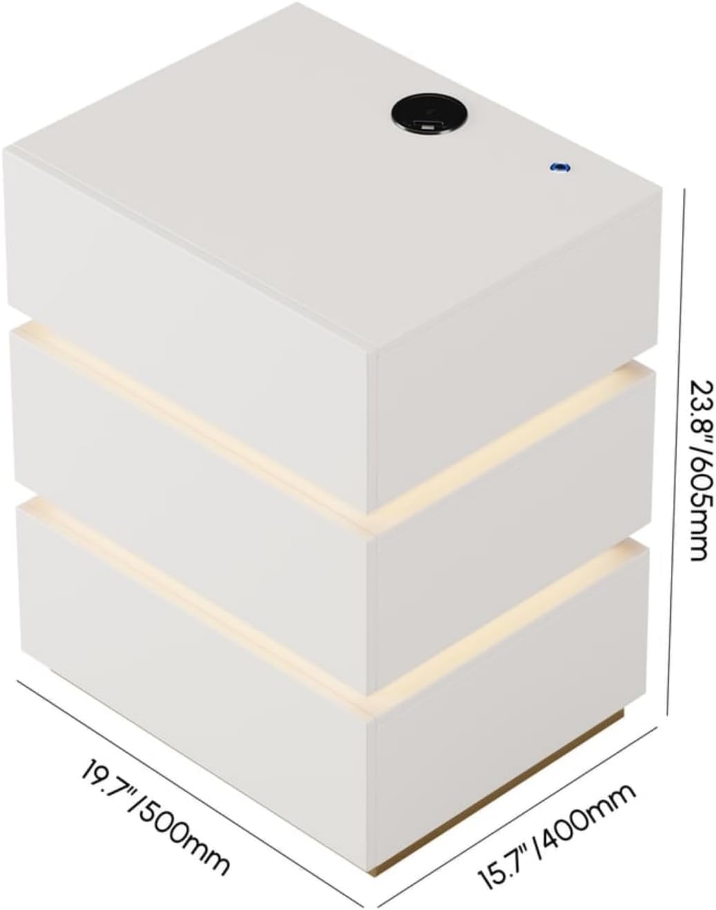 Homary Table de Chevet Intelligente LED Blanc à 3 Tiroirs – Table de Nuit avec Recharge sans Fil & Éclairage Réglable, Design Moderne pour Chambre Adulte (Blanc, 3 Tiroirs)