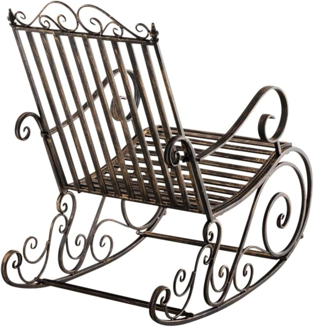 CLP Lot De 2 Fauteuils A Bascule en Fer Forgé Smilla I Rocking-Chair D'Extérieur avec Dossier Haut Et Accoudoirs, Couleur:Bronze