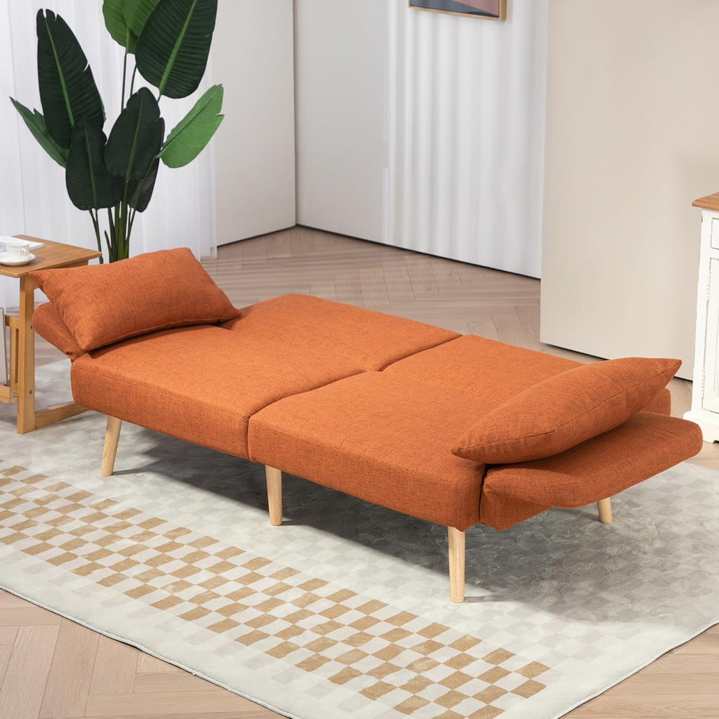 HOMCOM Canapé Convertible 3 Places, canapé-lit 2 Places, Dossier inclinable et accoudoirs réglables, clic clac en Tissu Effet Lin, Pieds en Bois Massif, 2 Coussins lavables, Marron