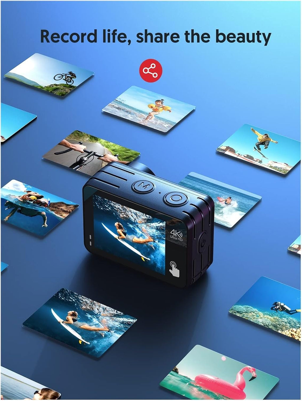 YZ-LIANG Caméra d'action Appareil Photo d'action 4K 60fps 8m Machine Nue étanche 2 0MP Écran Tactile EIS Télécommande avec Piles 1350mAh Qualité HD