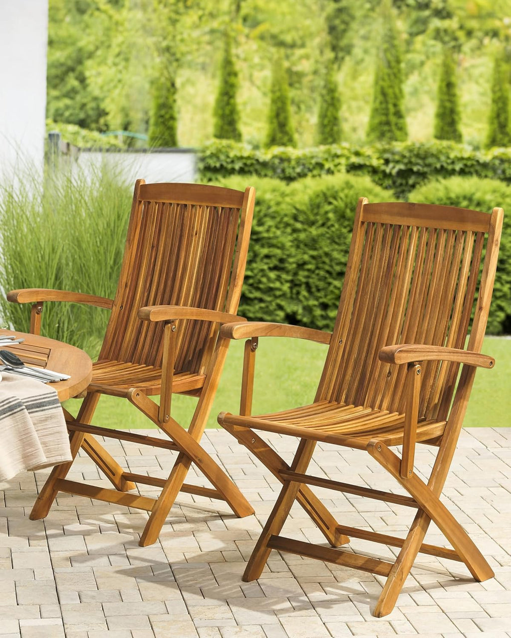 Lot de 2 Chaises de Jardin - Pliantes, en Bois d'Acacia Naturel