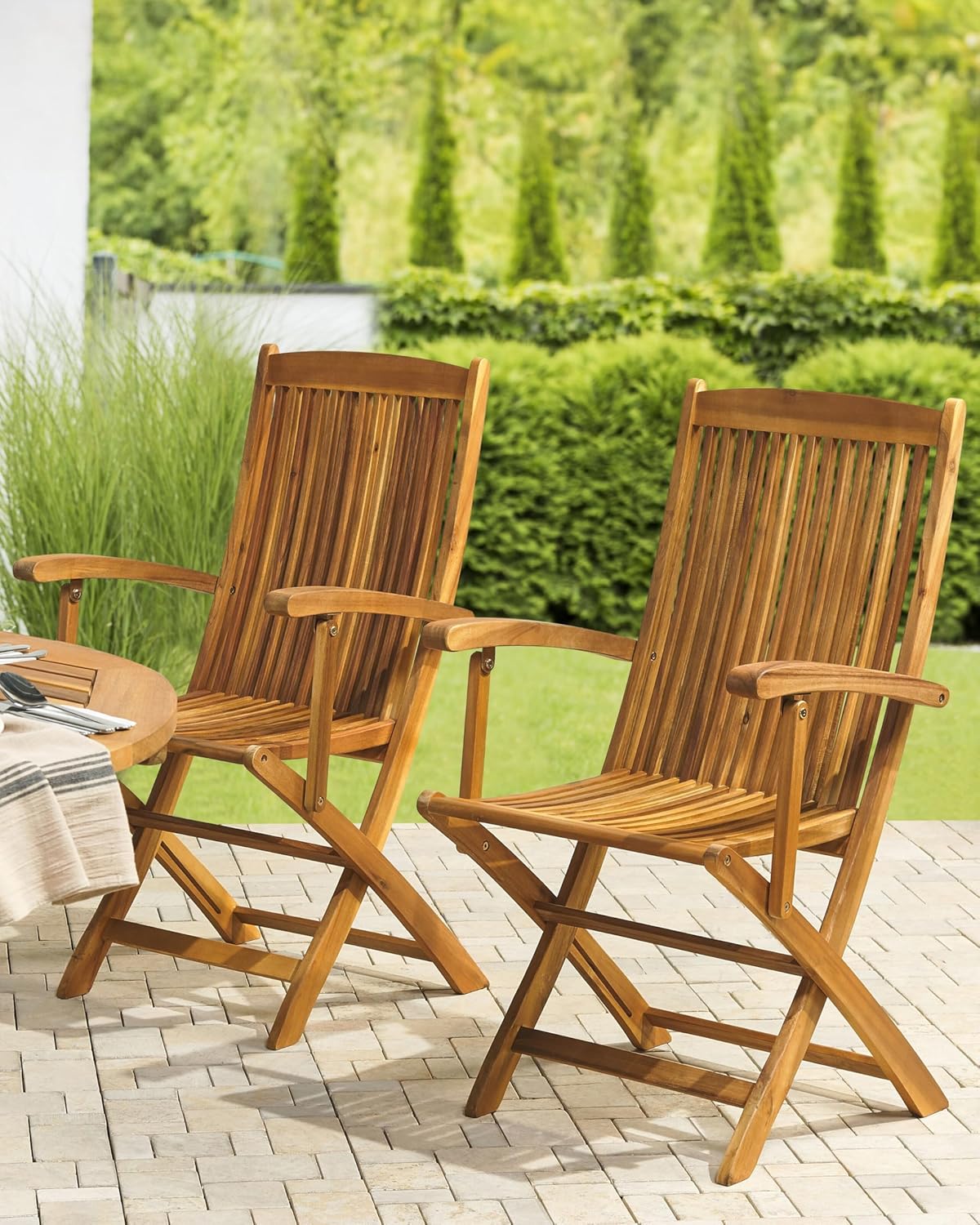 Lot de 2 Chaises de Jardin - Pliantes, en Bois d'Acacia Naturel